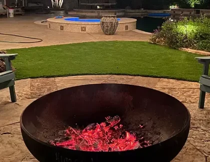 professionally landscaped firepit outdoor view