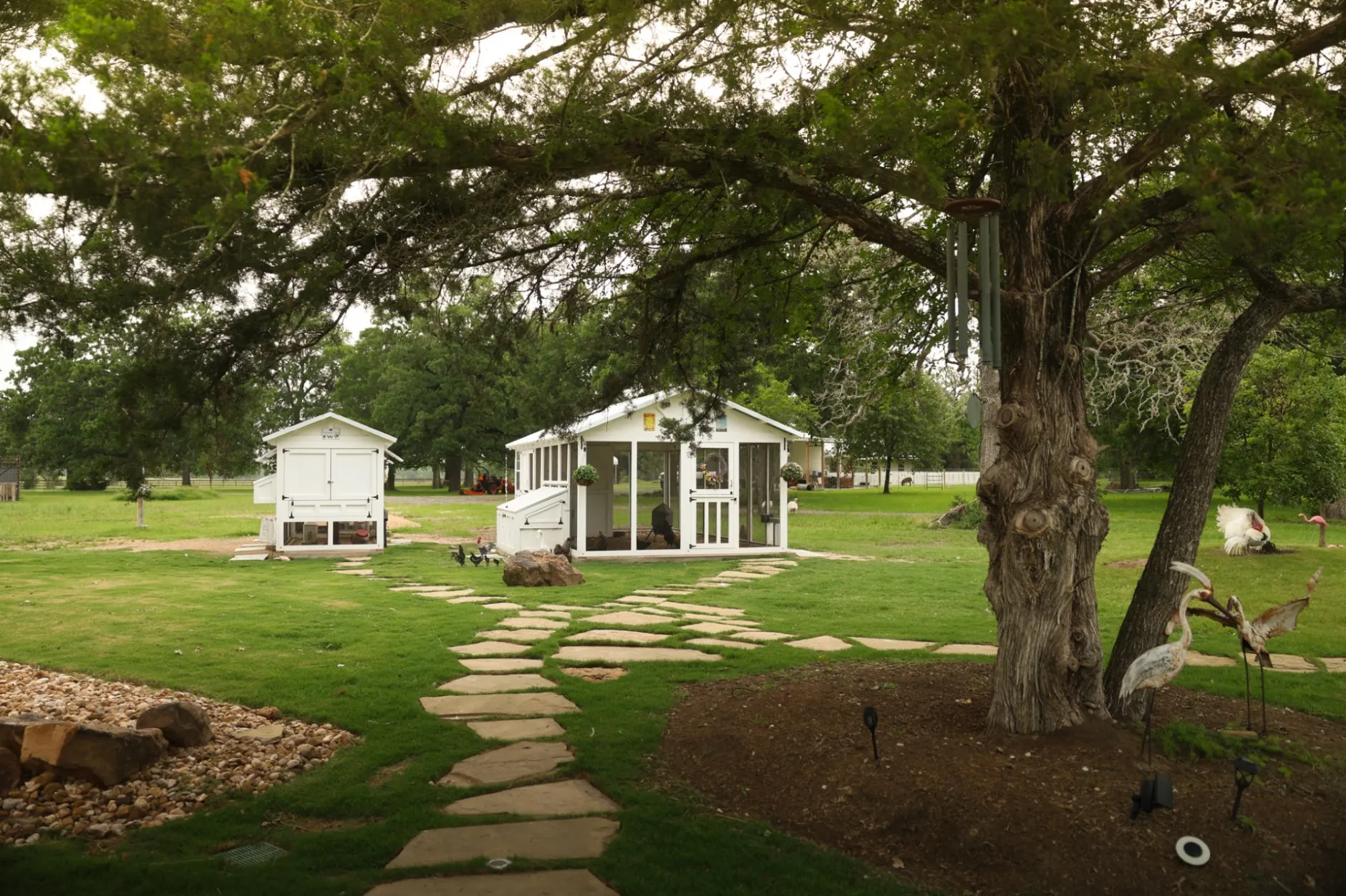 Yard with flat stone paver walked ways